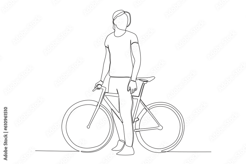 Vector one continuous single line drawing of young girl riding bicycle for exercise healthy commuter lifestyle concept linear sketch isolated Vector one continuous single line drawing of young girl riding bicycle for exercise healthy commuter lifestyle concept linear sketch isolated