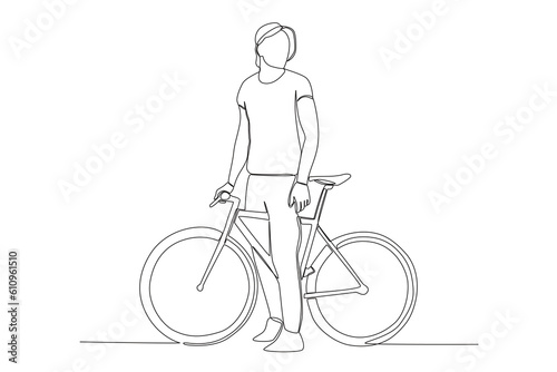 Vector one continuous single line drawing of young girl riding bicycle for exercise healthy commuter lifestyle concept linear sketch isolated