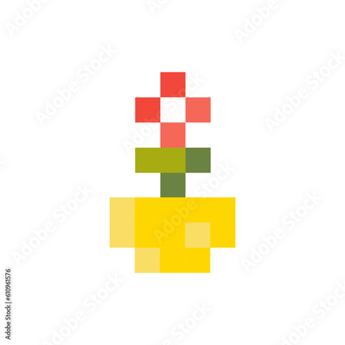 Potted flower in pot in pixel art style. Design for website, games and app. © Dukhanina Ekaterina
