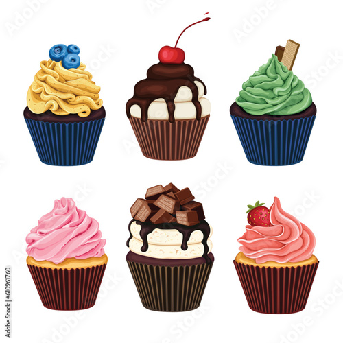 Cup Cake Sweet Dessert Food Vector Illustration