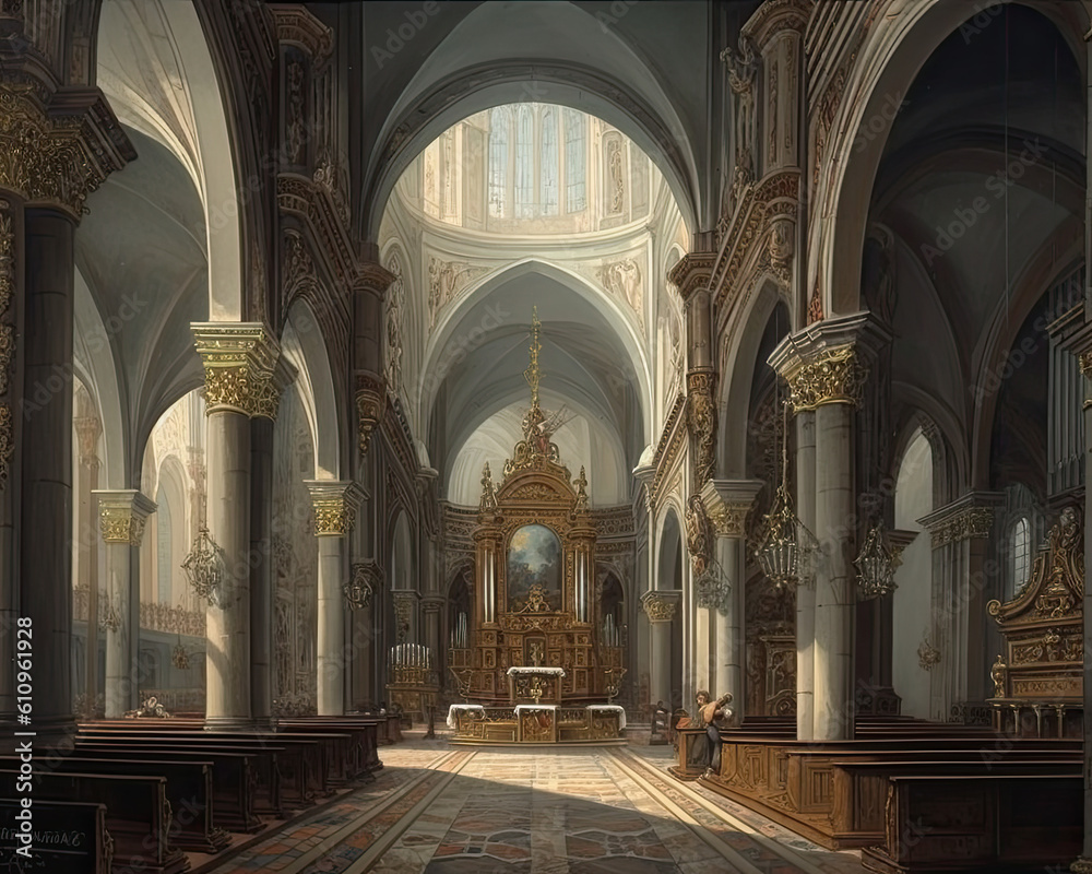 A Tranquil, Spiritual Interior of a Church - Generative AI Illustration