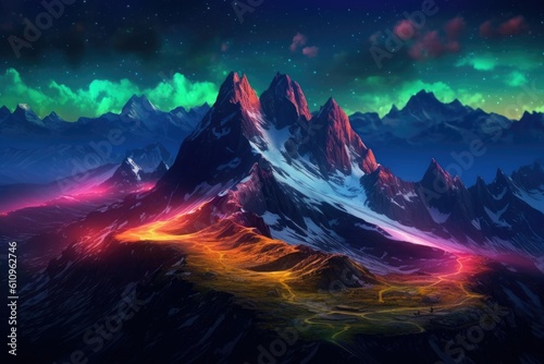 Bioluminescent Mountain Range at Night © Arthur