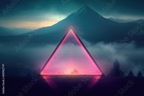 Mountain Wonderland a Vibrant Neon Pyramid Shaping the Surreal Landscape