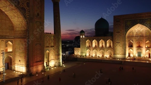Registan Square in Samarkand Uzbekistan at night