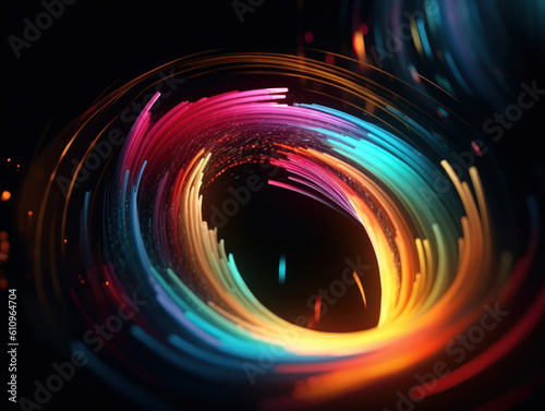 Colorful Swirling radial vortex background neon lights created with Generative AI technology