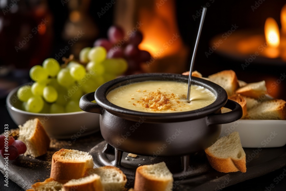Macro view photography of a tasty fondue on a marble slab against a rustic textured paper background. With generative AI technology Macro view photography of a tasty fondue on a marble slab against a rustic textured paper background. With generative AI technology
