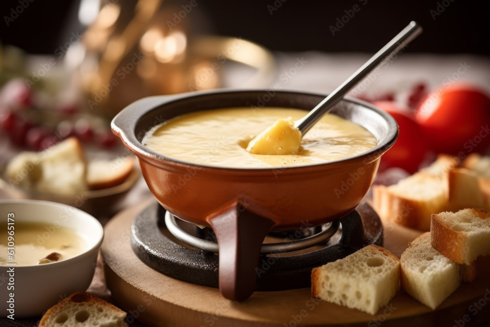 Macro view photography of a tasty fondue on a marble slab against a rustic textured paper background. With generative AI technology Macro view photography of a tasty fondue on a marble slab against a rustic textured paper background. With generative AI technology