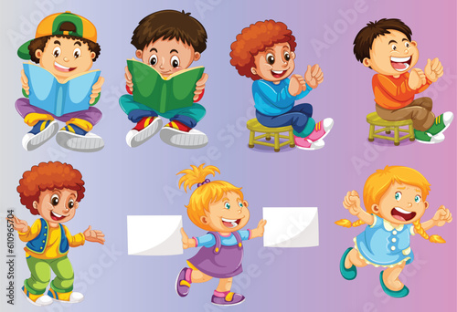 set of cartoon children
