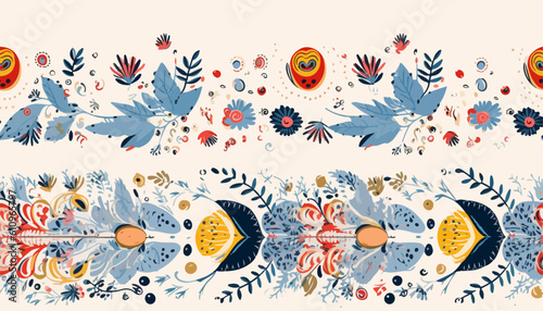 Ukrainian national style ornament abstract floral pattern. Collage contemporary hand drawn print