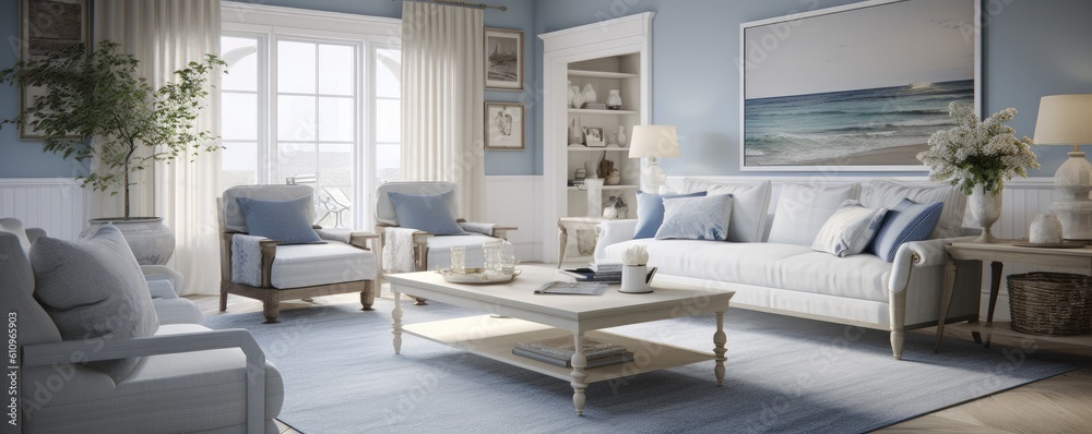 Banner - Living room in Coastal/Hamptons design inspired by the beach ...