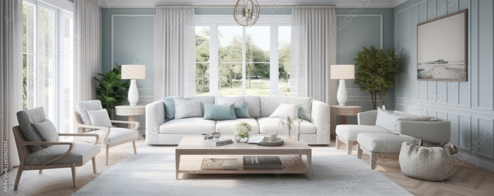 Banner - Living room in Coastal/Hamptons design inspired by the beach ...