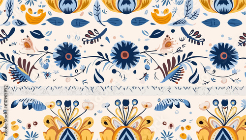 Ukrainian national style ornament abstract floral pattern. Collage contemporary hand drawn print