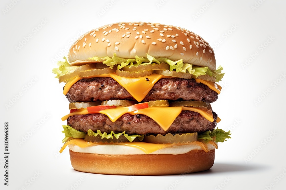 Grilled Hamburger on White Background. Isolated Beef Burger Meal Fast Food