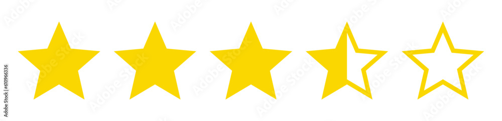 Five yellow stars customer product rating for web, flat design vector illustrations Five yellow stars customer product rating for web, flat design vector illustrations