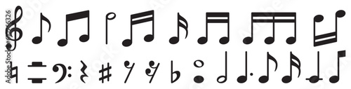 Set of all music notes symbols, flat design vector illustrations
