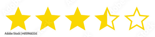 Five yellow stars customer product rating for web, flat design vector illustrations
