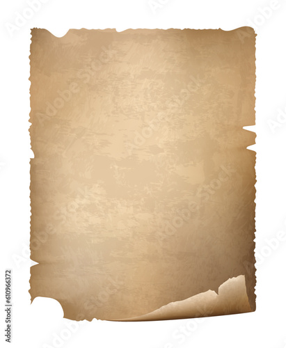 Ancient Paper Leaf on white background, realistic vector illustration