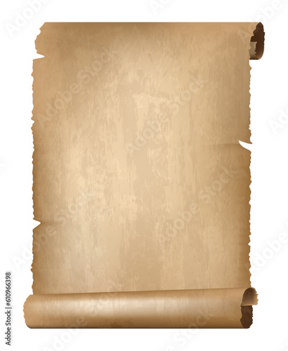 Ancient Paper Leaf on white background, realistic vector illustration