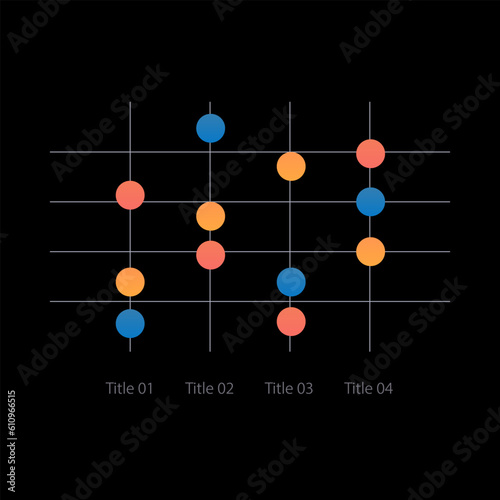 Business development report infographic dot chart design template for dark theme. Comparison. Editable infochart with data points. Visual data presentation. Myriad Pro-Regular font used