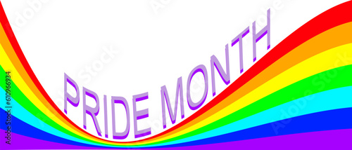 Rainbow with the words Pride Month in the center. Vector illustration.
