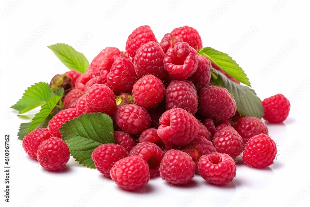 raspberries on white background