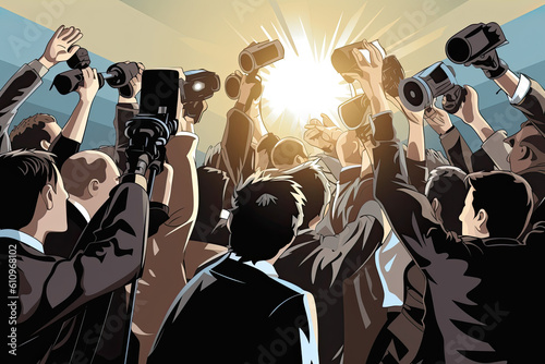 News Conference: Stock Illustration of Reporters and Journalists in Action
