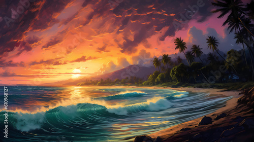 Illustration of a beautiful view of Hawaii, USA © Aleh Varanishcha