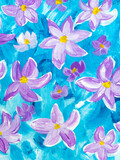 Abstract  purple  flowers, original hand drawn, impressionism style, color texture, brush strokes of paint,  art background.