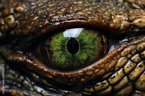Close Up Mesmerizing Eye of a Crocodile Dinosaur. Generative AI © Haider