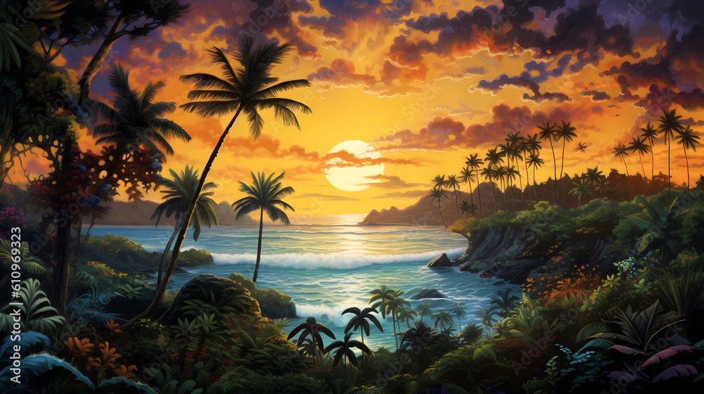 Illustration of a beautiful view of Hawaii, USA