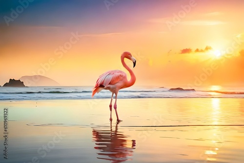 flamingo at sunset