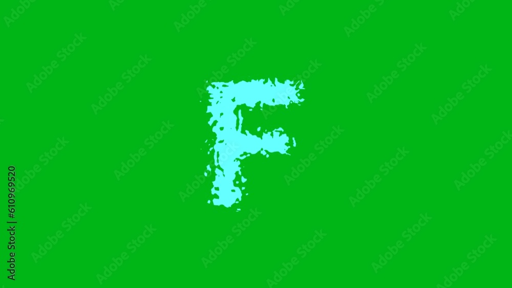 English alphabet F with water waves on green screen background English alphabet F with water waves on green screen background