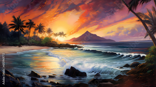 Illustration of a beautiful view of Hawaii  USA