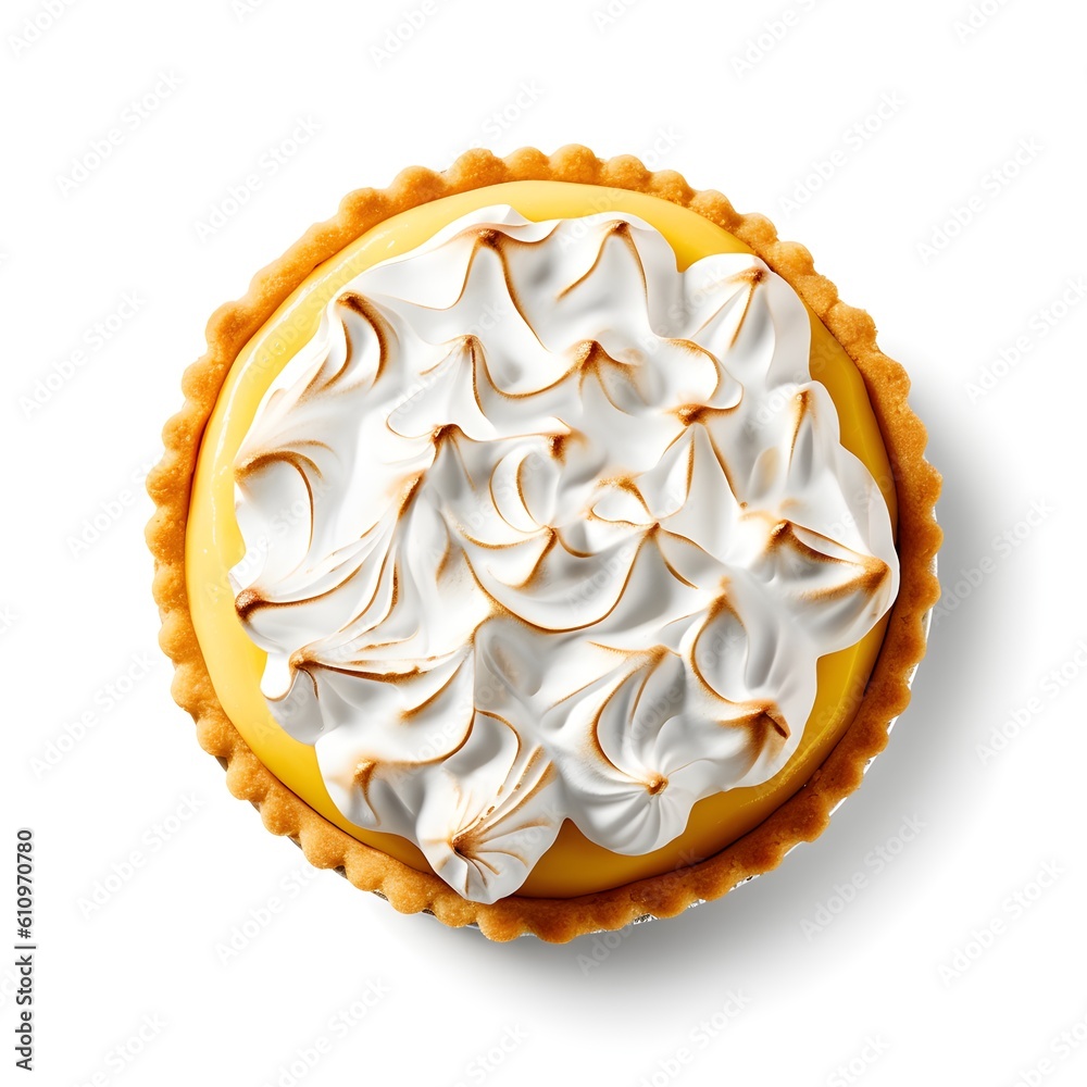 summer time lemon meringue pie with lemon slice isolated on a white background with copy space summer time lemon meringue pie with lemon slice isolated on a white background with copy space