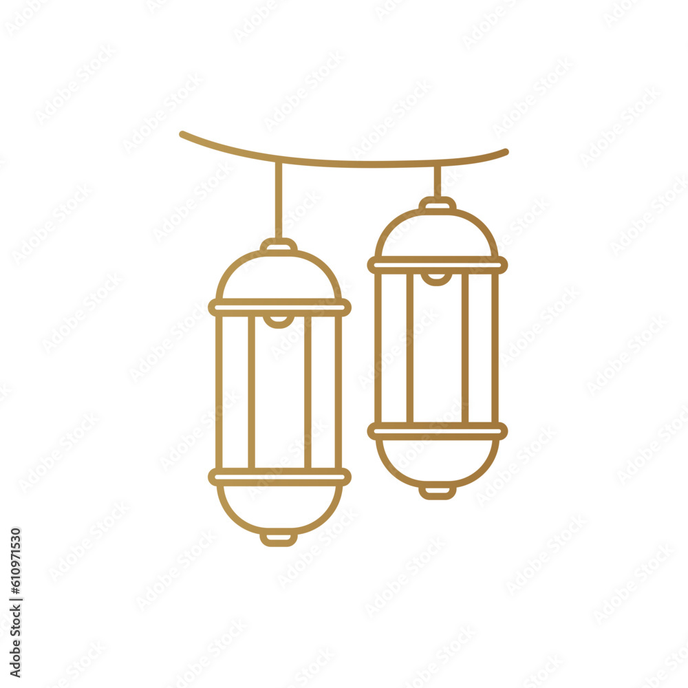 Lantern gold icon on a white background. Vector illustration. Lantern gold icon on a white background. Vector illustration.