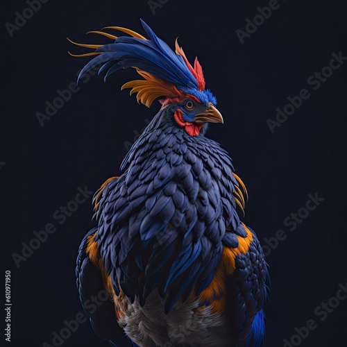 a beautiful and colorful rooster in a dynamic portrait pose, generative AI