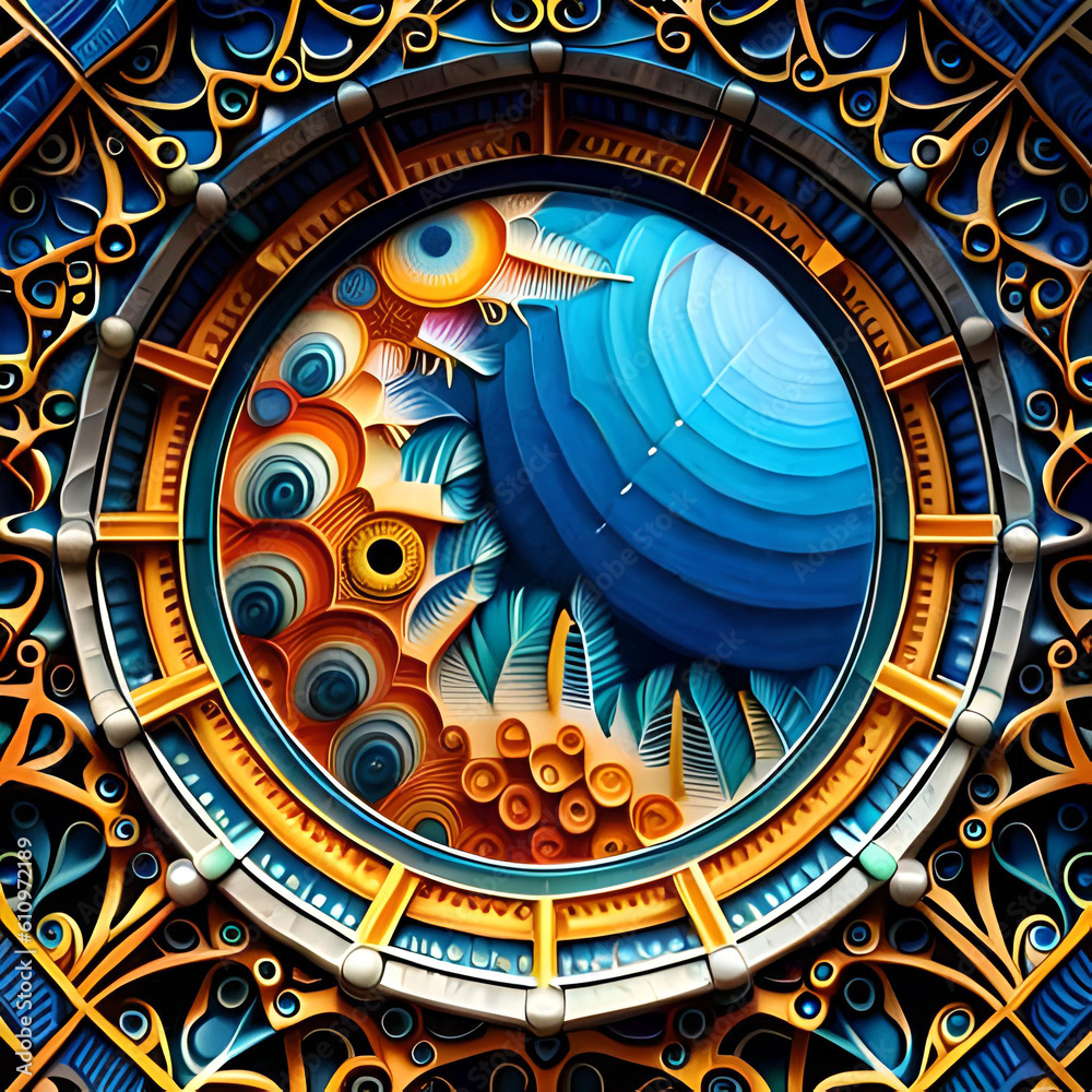 Fototapeta premium 3D Ancient Magical Pattern Logo. 3D Ancient Art. Generative Ai.