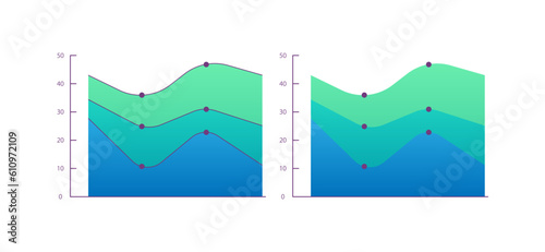 Area infographic chart design template set. Changes in quantities over time. Range of values. Visual data presentation. Editable stacked graphs collection. Myriad Pro-Bold, Regular fonts used