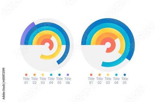 Radial bar infographic chart design template set. Compare key metrics. Sales report. Visual data presentation. Editable circular diagrams collection. Myriad Pro-Bold, Regular fonts used