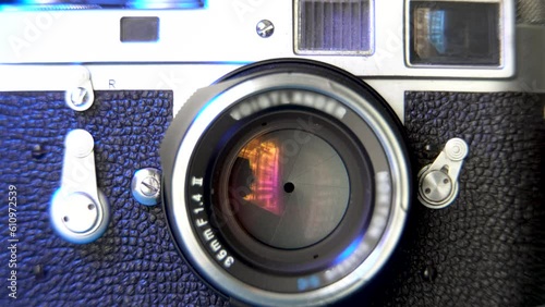 Old Camera Show, Blue tint Light on Vintage Film Camera, Background 4K footage