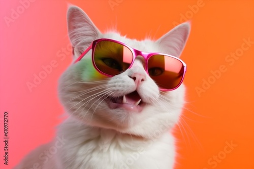 fashion neon animal cat portrait colourful funny pet cute sunglasses. Generative AI.