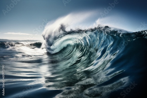 ocean water wave sea blue cool surfing nature crash liquid. Generative AI.