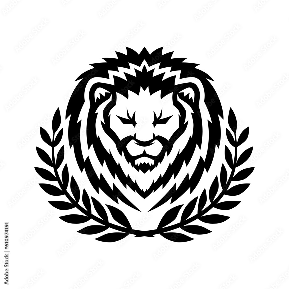 Fototapeta premium Lion with laurel wreath icon on white background.