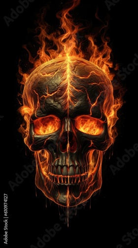 Skull in fire an dflames made with generated ai