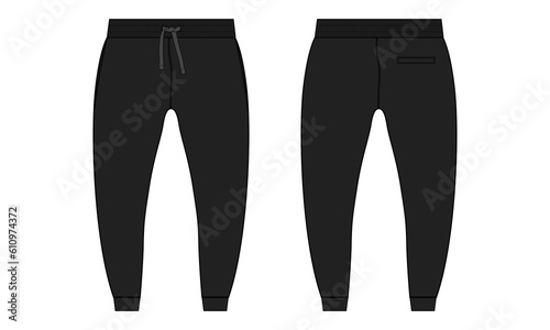 Black Color Jogger sweatpants vector illustration template front and back views isolated on white background