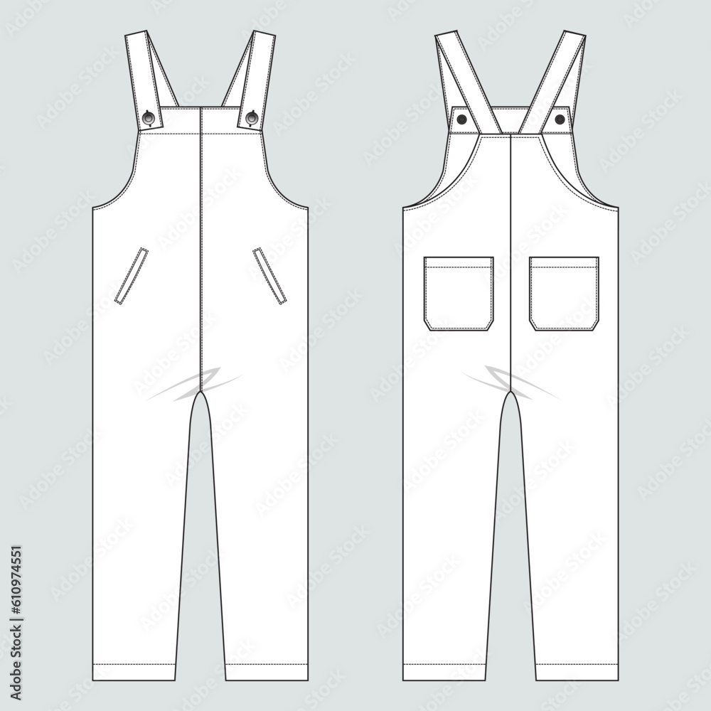 All in one jumpsuit dungaree technical drawing fashion flat sketch ...