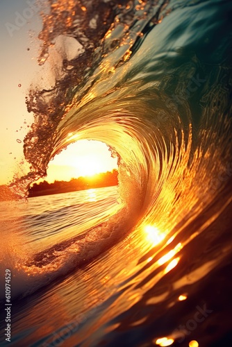 Beautiful wave in the sunset made with generated ai © Interstellar