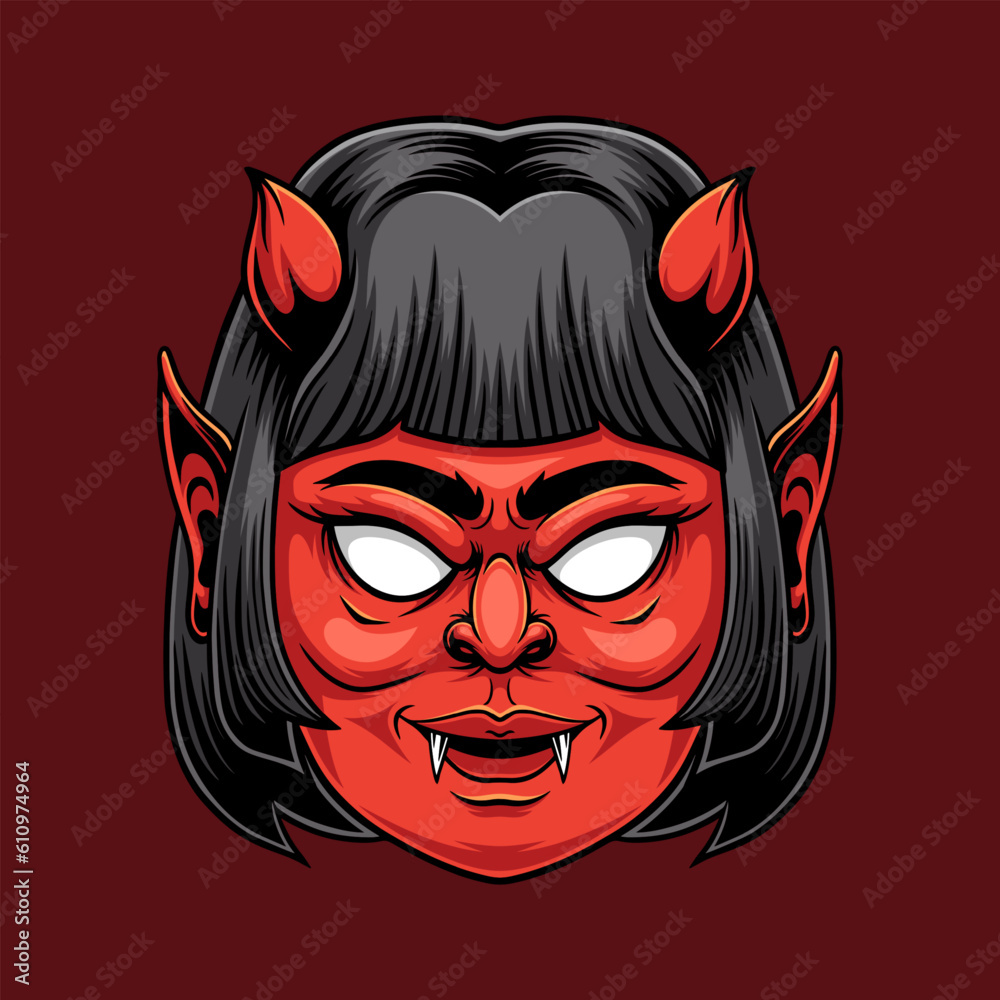 scary devil girl mascot illustration