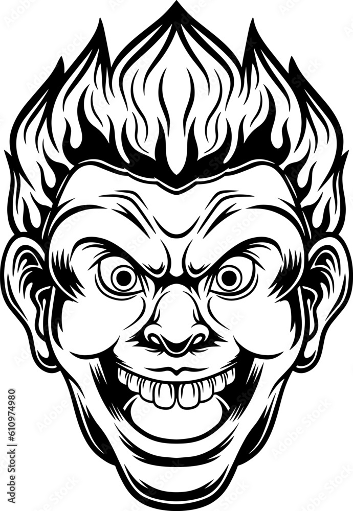 scary clown head illustration