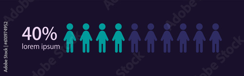 Male amount infographic chart design template for dark theme. Forty percentage. Human resources. Editable man figures in row. Visual data presentation. Myriad Pro-Bold, Regular fonts used